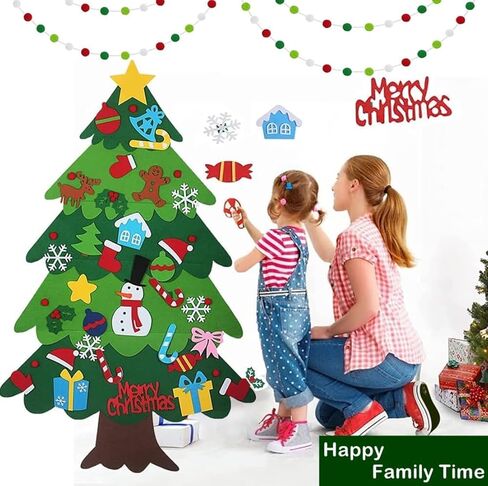 شجرة عيد الميلاد للأطفال الصغار، شجرة عيد الميلاد للأطفال الصغار، شجرة عيد الميلاد للأطفال DIY زينة عيد الميلاد، 3.2 قدم DIY ديكور جداري معلق لعيد الميلاد مع 32 زينة وأضواء LED تفاعلية بين الوالدين والطفل in Kuwait