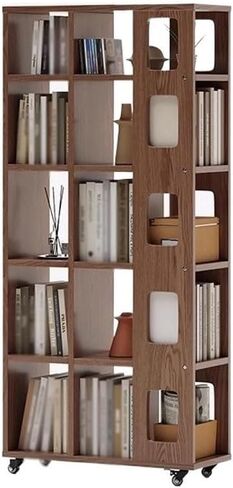 Bookshelf Household Solid Wood Movable Floor Bookshelf Living Room Bedroom Wall Storage Cabinet Bookshelves and Bookcases in Saudi Arabia