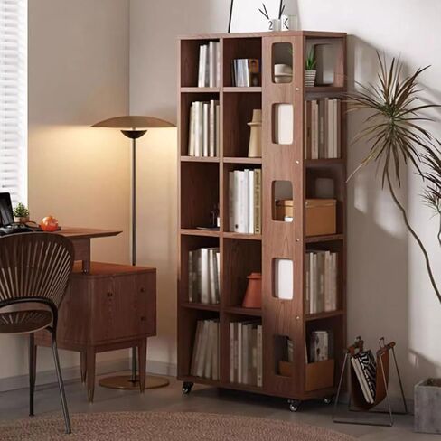 Bookshelf Household Solid Wood Movable Floor Bookshelf Living Room Bedroom Wall Storage Cabinet Bookshelves and Bookcases in Saudi Arabia
