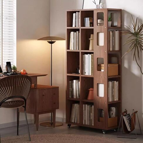 Bookshelf Household Solid Wood Movable Floor Bookshelf Living Room Bedroom Wall Storage Cabinet Bookshelves and Bookcases in Saudi Arabia