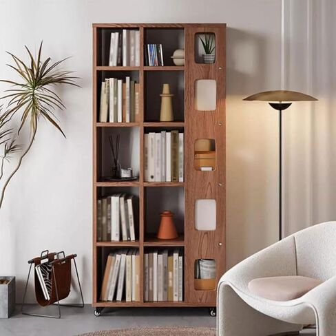 Bookshelf Household Solid Wood Movable Floor Bookshelf Living Room Bedroom Wall Storage Cabinet Bookshelves and Bookcases in Saudi Arabia