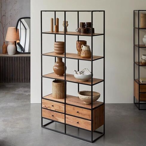 Bookshelf Simple Floor-Standing Storage Cabinet with Drawers, Living Room Wall-Mounted Multi-Layer Solid Wood Bookshelf Bookshelves and Bookcases in Saudi Arabia