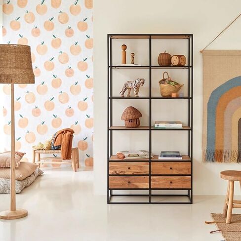 Bookshelf Simple Floor-Standing Storage Cabinet with Drawers, Living Room Wall-Mounted Multi-Layer Solid Wood Bookshelf Bookshelves and Bookcases in Saudi Arabia