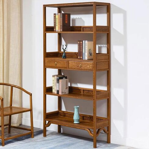 Bookshelf Chinese Style Floor-Standing Wenge Bookshelf Home Solid Wood Display Rack Porch Shelf Bookshelves and Bookcases in Saudi Arabia