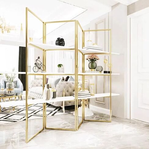 Bookshelf Living Room Floor Gold Partition Shelf Office Simple and Stylish Bookshelf Bookshelves and Bookcases in Saudi Arabia