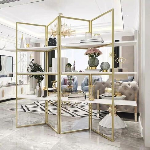 Bookshelf Living Room Floor Gold Partition Shelf Office Simple and Stylish Bookshelf Bookshelves and Bookcases in Saudi Arabia