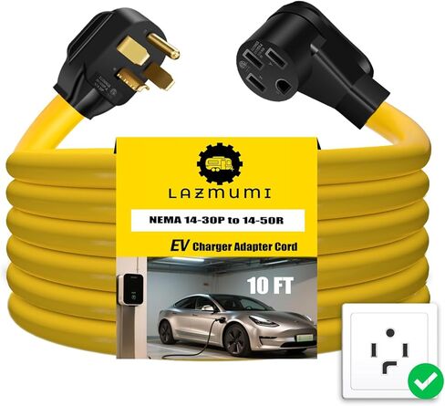 سلك محول شاحن NEMA 14-30P إلى 14-50R EV، 125V/250V 4 منفذ مجفف على الطراز الحديث (ما بعد 1996) إلى قابس شاحن EV القياسي 14-50، وليس لـ RV، ETL مدرج (10FT) in Kuwait