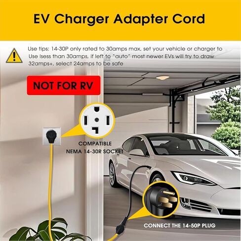 سلك محول شاحن NEMA 14-30P إلى 14-50R EV، 125V/250V 4 منفذ مجفف على الطراز الحديث (ما بعد 1996) إلى قابس شاحن EV القياسي 14-50، وليس لـ RV، ETL مدرج (10FT) in Kuwait