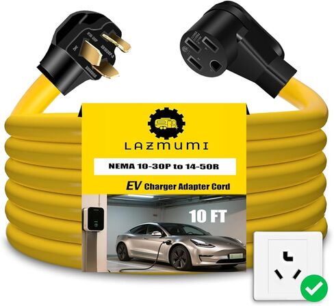 سلك محول شاحن NEMA 14-30P إلى 14-50R EV، 125V/250V 4 منفذ مجفف على الطراز الحديث (ما بعد 1996) إلى قابس شاحن EV القياسي 14-50، وليس لـ RV، ETL مدرج (10FT) in Kuwait