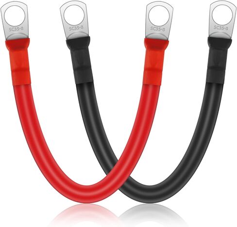 Linkstyle 2 قطعة كابلات بطارية قياس 2AWG، 15 سم / 6 بوصة 12 فولت أسلاك عاكس طاقة البطارية النحاسية، مع أطراف حلقة العروات 5/16 بوصة in Kuwait