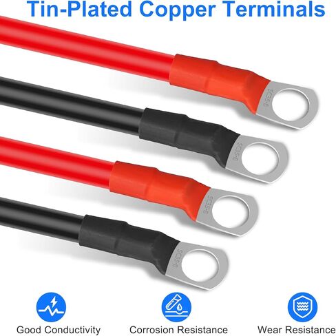 Linkstyle 2 قطعة كابلات بطارية قياس 2AWG، 15 سم / 6 بوصة 12 فولت أسلاك عاكس طاقة البطارية النحاسية، مع أطراف حلقة العروات 5/16 بوصة in Kuwait