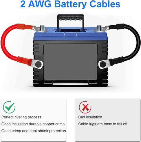 Linkstyle 2 قطعة كابلات بطارية قياس 2AWG، 15 سم / 6 بوصة 12 فولت أسلاك عاكس طاقة البطارية النحاسية، مع أطراف حلقة العروات 5/16 بوصة in Kuwait
