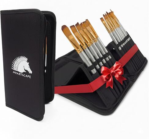 MyArtscape Paint Brushes - 15 Pc Art Brush Set for Watercolor, Acrylic, Oil & Face Painting | Short Handle Artist Paintbrushes with Travel Holder | 1 Year Warranty (Black) in Saudi Arabia