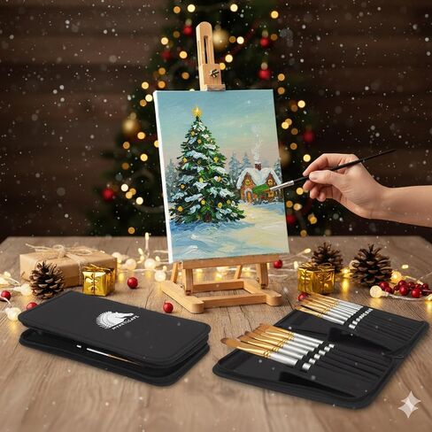 MyArtscape Paint Brushes - 15 Pc Art Brush Set for Watercolor, Acrylic, Oil & Face Painting | Short Handle Artist Paintbrushes with Travel Holder | 1 Year Warranty (Black) in Saudi Arabia
