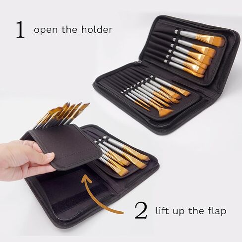 MyArtscape Paint Brushes - 15 Pc Art Brush Set for Watercolor, Acrylic, Oil & Face Painting | Short Handle Artist Paintbrushes with Travel Holder | 1 Year Warranty (Black) in Saudi Arabia