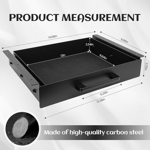 درج تحت المكتب منزلق للخارج، رف تحت المكتب، أدراج أسفل المكتب، منظم تخزين المكتب المنزلي، أسود (12 بوصة) in Kuwait