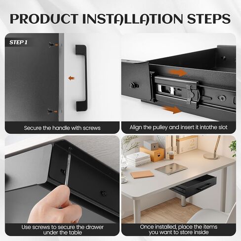 درج تحت المكتب منزلق للخارج، رف تحت المكتب، أدراج أسفل المكتب، منظم تخزين المكتب المنزلي، أسود (12 بوصة) in Kuwait