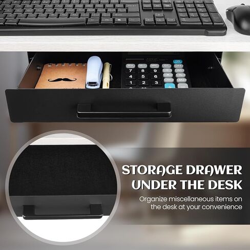 درج تحت المكتب منزلق للخارج، رف تحت المكتب، أدراج أسفل المكتب، منظم تخزين المكتب المنزلي، أسود (12 بوصة) in Kuwait