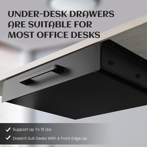 درج تحت المكتب منزلق للخارج، رف تحت المكتب، أدراج أسفل المكتب، منظم تخزين المكتب المنزلي، أسود (12 بوصة) in Kuwait