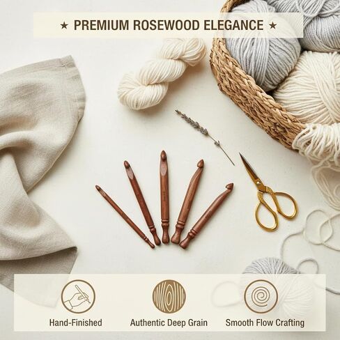 خطافات كروشيه خشبية مريحة للأيدي المصابة بالتهاب المفاصل - مجموعة خطافات كروشيه من خشب الورد مكونة من 15 قطعة - مقبض ناعم وأحجام منقوشة (3.5 مم - 25 مم) - ناعمة للغزل المكتنزة والمبتدئين وهدايا عيد الميلاد (الخطافات فقط) in Kuwait
