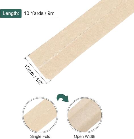 Generic 1/2 Inch Single Fold Bias Tape Cotton Continuous Bulk Bias Tape for Sewing, Seaming Quilting Hemming Binding Crafts (Khaki 10 Yards) in Saudi Arabia