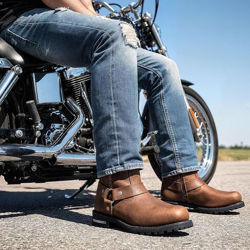 Hot Leathers BTM1004 حذاء رجالي أسود مقاس 8 بوصات من الجلد مع نعل العروة - أسود - 10 in Kuwait