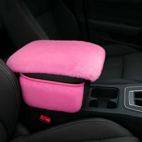 Fluffy Car Armrest Cover with Side Pockets – Plush Fuzzy Fur Center Console Armrest Cushion Pad, Universal Winter Car Interior Protector, Soft Arm Rest Cover with Storage for Women & Men (BLACK) in Saudi Arabia