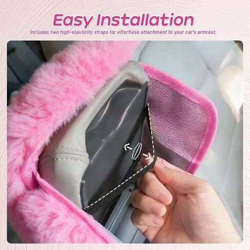 Fluffy Car Armrest Cover with Side Pockets – Plush Fuzzy Fur Center Console Armrest Cushion Pad, Universal Winter Car Interior Protector, Soft Arm Rest Cover with Storage for Women & Men (BLACK) in Saudi Arabia