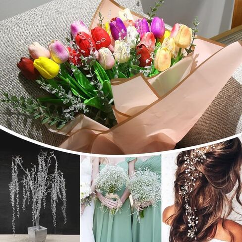 50pcs Acrylic Bead Drop Stems Flower Bouquet Crystal Bud Branches Flower Twig Pick for Wedding Home Decoration Floral Decor Craft Supply in Saudi Arabia
