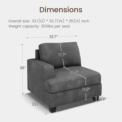 Nolany Right Armrest for Modular Sectional Couch, Customizable Right Armrest for Sectional Sofa, Dark Grey in Saudi Arabia
