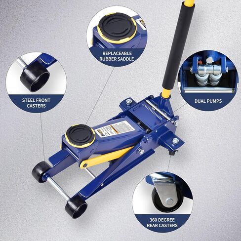 Low Profile Floor Jack 2 Ton (4,400 lbs), Heavy Duty Steel Hydraulic Racing Car Jack, Single Piston Quick Lift Pump with 5.1"-13" Lifting Range, Portable Hydraulic Floor Jack (Blue) in Saudi Arabia