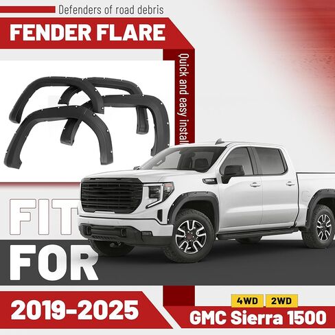 مشاعل الحاجز متوافقة مع 2019-2025 جي إم سي سييرا 1500 2WD 4WD جيب نمط الحاجز مضيئة مجموعة الطين الحرس غطاء العجلة حامي ث / 2 "تغطية الإطارات محكم البلاستيك الأسود الأمامي والخلفي 4 قطع in Saudi Arabia