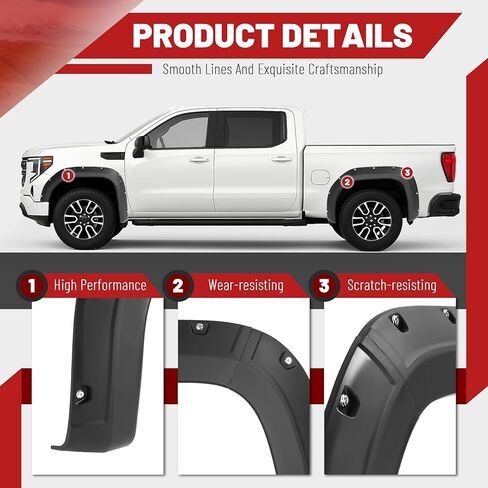 مشاعل الحاجز متوافقة مع 2019-2025 جي إم سي سييرا 1500 2WD 4WD جيب نمط الحاجز مضيئة مجموعة الطين الحرس غطاء العجلة حامي ث / 2 "تغطية الإطارات محكم البلاستيك الأسود الأمامي والخلفي 4 قطع in Saudi Arabia