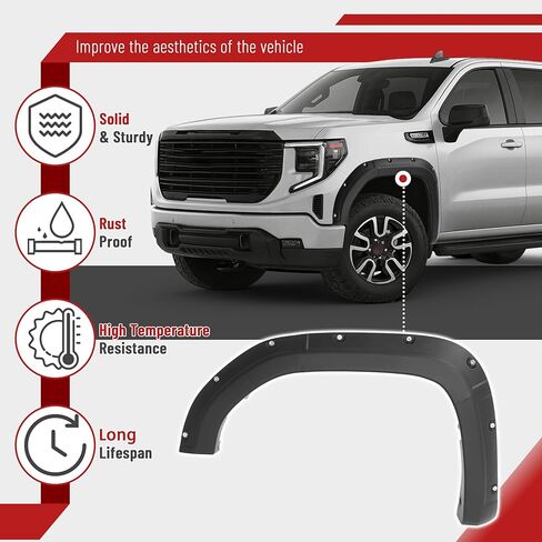 مشاعل الحاجز متوافقة مع 2019-2025 جي إم سي سييرا 1500 2WD 4WD جيب نمط الحاجز مضيئة مجموعة الطين الحرس غطاء العجلة حامي ث / 2 "تغطية الإطارات محكم البلاستيك الأسود الأمامي والخلفي 4 قطع in Saudi Arabia