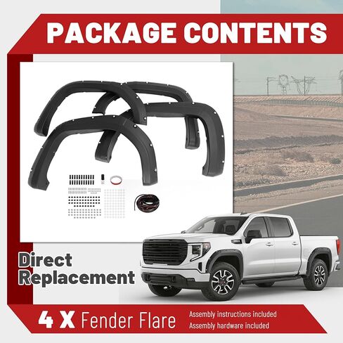مشاعل الحاجز متوافقة مع 2019-2025 جي إم سي سييرا 1500 2WD 4WD جيب نمط الحاجز مضيئة مجموعة الطين الحرس غطاء العجلة حامي ث / 2 "تغطية الإطارات محكم البلاستيك الأسود الأمامي والخلفي 4 قطع in Saudi Arabia