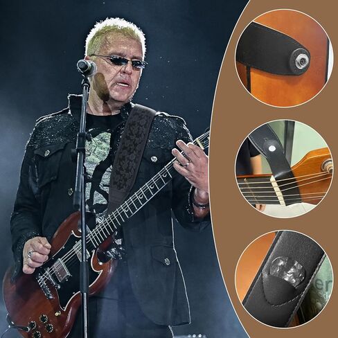 Guitar Strap and Bass Strap, Embroidered Guitar Strap, Adjustable Strap Length, Equipped with 3D Sponge Filled Foam Pad, Comes with 4 Picks + 2 Strap Locks, Best Gift for Guitar Players, Vintage Red in Saudi Arabia