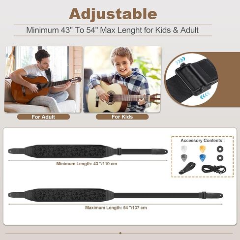 Guitar Strap and Bass Strap, Embroidered Guitar Strap, Adjustable Strap Length, Equipped with 3D Sponge Filled Foam Pad, Comes with 4 Picks + 2 Strap Locks, Best Gift for Guitar Players, Vintage Red in Saudi Arabia