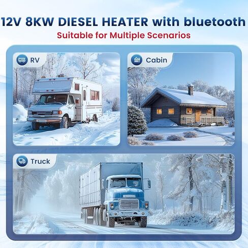 8KW Diesel Heater, 10L HBU1S Parking Diesel Air Heater Fast Heating 12/24V with Bluetooth App Control, Automatic Start and Stop, Multiple Timed Settings, Altitude Mode for RV Garage 2025 Upgraded in Saudi Arabia