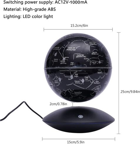 6 Inch Magnetic Levitating Globe with Dynamic 16-Color LED Light, Auto-Rotating Floating Constellation Ball, Cool Tech Gadget Gift for Men Women Kids, Educational Home Office Desk Decor in Saudi Arabia