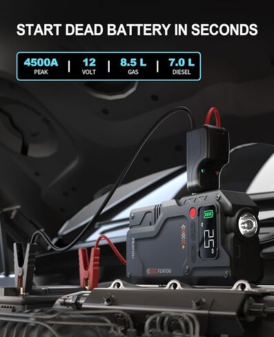 Jump Starter مع ضاغط هواء، صندوق القفز 5 في 1، 2500A Peak 150PSI حزمة بطارية Jump Starter مع منفاخ إطارات رقمي، شاحن بطارية السيارة محمول لغاز 8.5 لتر أو ديزل 7.0 لتر in Kuwait