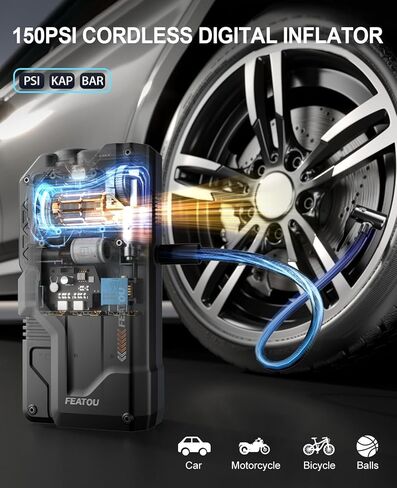 Jump Starter مع ضاغط هواء، صندوق القفز 5 في 1، 2500A Peak 150PSI حزمة بطارية Jump Starter مع منفاخ إطارات رقمي، شاحن بطارية السيارة محمول لغاز 8.5 لتر أو ديزل 7.0 لتر in Kuwait
