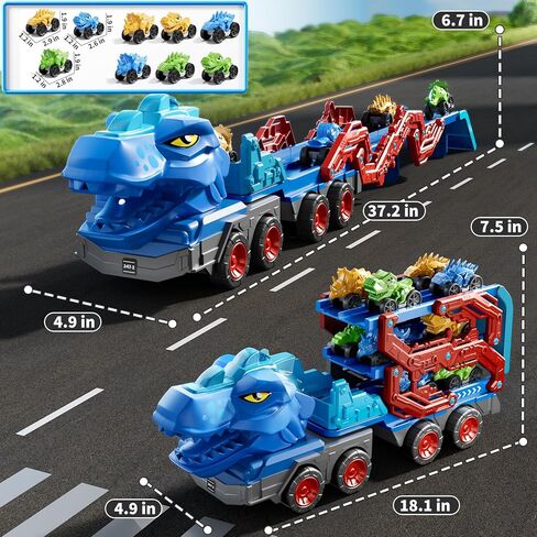 Toddler Car Truck Toys for Kids Ages 3-5, 10-in-1 Dinosaur Carrier Truck with Foldable Track Toys with Spray, Light & Sounds and 9 Dino Cars, Birthday Gift for 3 4 5 6 7 8 Years Old Boys Girls in Kuwait