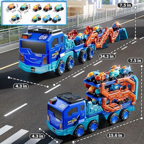 Toddler Car Truck Toys for Kids Ages 3-5, 10-in-1 Dinosaur Carrier Truck with Foldable Track Toys with Spray, Light & Sounds and 9 Dino Cars, Birthday Gift for 3 4 5 6 7 8 Years Old Boys Girls in Kuwait