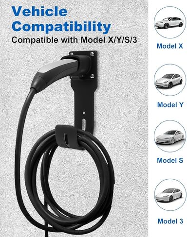 AutoEC Charger Holder Wall Mount Dock and J-Hook Compatible with Model 3/Y/X/S, Heavy Duty Steel EV Charging Cord Hanger Fit for NACS Connector in Kuwait