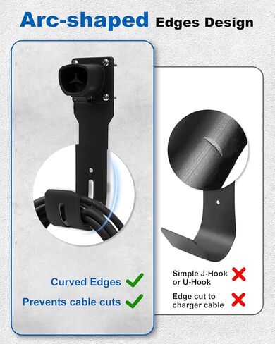 AutoEC Charger Holder Wall Mount Dock and J-Hook Compatible with Model 3/Y/X/S, Heavy Duty Steel EV Charging Cord Hanger Fit for NACS Connector in Kuwait