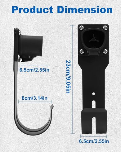 AutoEC Charger Holder Wall Mount Dock and J-Hook Compatible with Model 3/Y/X/S, Heavy Duty Steel EV Charging Cord Hanger Fit for NACS Connector in Kuwait
