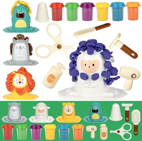 16 قطعة من مجموعات العجين للأطفال الذين تتراوح أعمارهم بين 3-4-8 سنوات، مجموعة لعب مصفف شعر متجر حلاق الحيوانات مع فرشاة شعر مقص مجفف الشعر، مجموعة أدوات عجينة الحرف الفنية، إبداعات لعب هدية للأولاد والبنات in Kuwait
