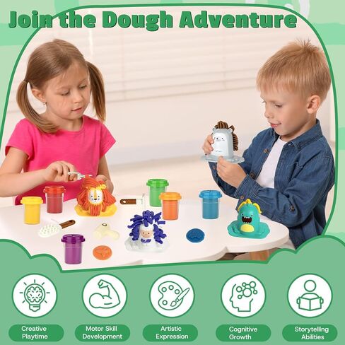 16 قطعة من مجموعات العجين للأطفال الذين تتراوح أعمارهم بين 3-4-8 سنوات، مجموعة لعب مصفف شعر متجر حلاق الحيوانات مع فرشاة شعر مقص مجفف الشعر، مجموعة أدوات عجينة الحرف الفنية، إبداعات لعب هدية للأولاد والبنات in Kuwait