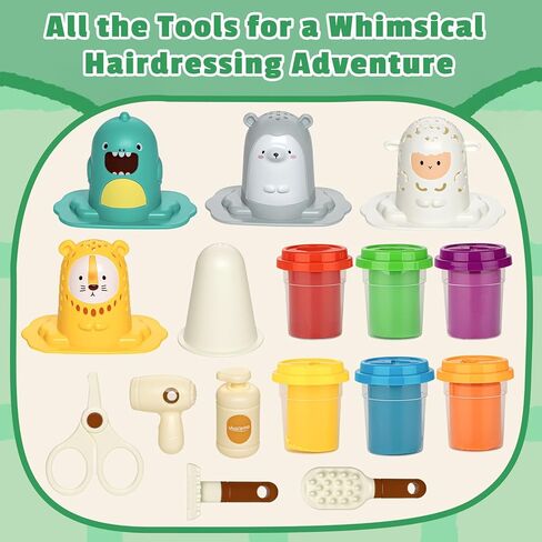 16 قطعة من مجموعات العجين للأطفال الذين تتراوح أعمارهم بين 3-4-8 سنوات، مجموعة لعب مصفف شعر متجر حلاق الحيوانات مع فرشاة شعر مقص مجفف الشعر، مجموعة أدوات عجينة الحرف الفنية، إبداعات لعب هدية للأولاد والبنات in Kuwait