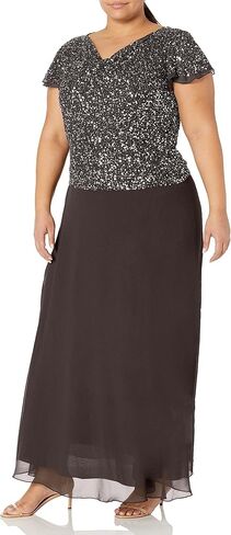 J Kara Women's Petite Long Beaded Cowl Neck Flutter Sleeve Gown Dress in Saudi Arabia